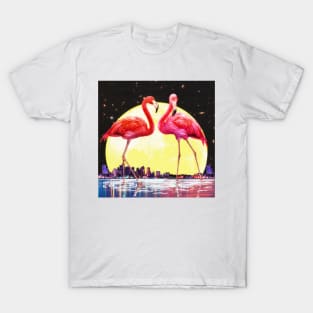 Flamingo Night - A Digital Collage Art T-Shirt